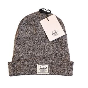 Herschel Supply Co Elmer Heather Black Logo Tab Knit Cuff Beanie NWT